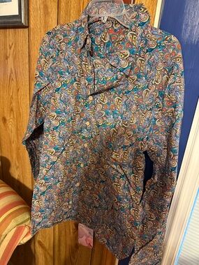 Alan Flusser Multicolor Paisley Button-Down Shirt with Teal Accents